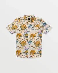 Men's Brainmelter Floral Short Sleeve Shirt(Dirty White,XXL)