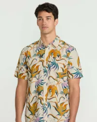 Men's Brainmelter Floral Short Sleeve Shirt(Dirty White,XXL)