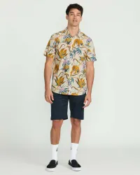 Men's Brainmelter Floral Short Sleeve Shirt(Dirty White,XXL)