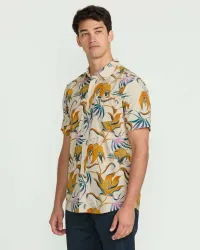 Men's Brainmelter Floral Short Sleeve Shirt(Dirty White,XXL)