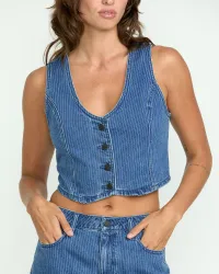 Women's Stoned Boyfriend Vest(Stripe,XL)