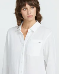 Women's Lil Button Up Long Sleeve Shirt(White,XS)