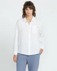 Women's Lil Button Up Long Sleeve Shirt(White,XS)