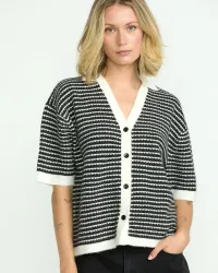 Women's Saltie Stones Cardigan(Black/White,XL)