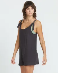 Women's Lil Tie Strap Romper(Vintage Black,XS)